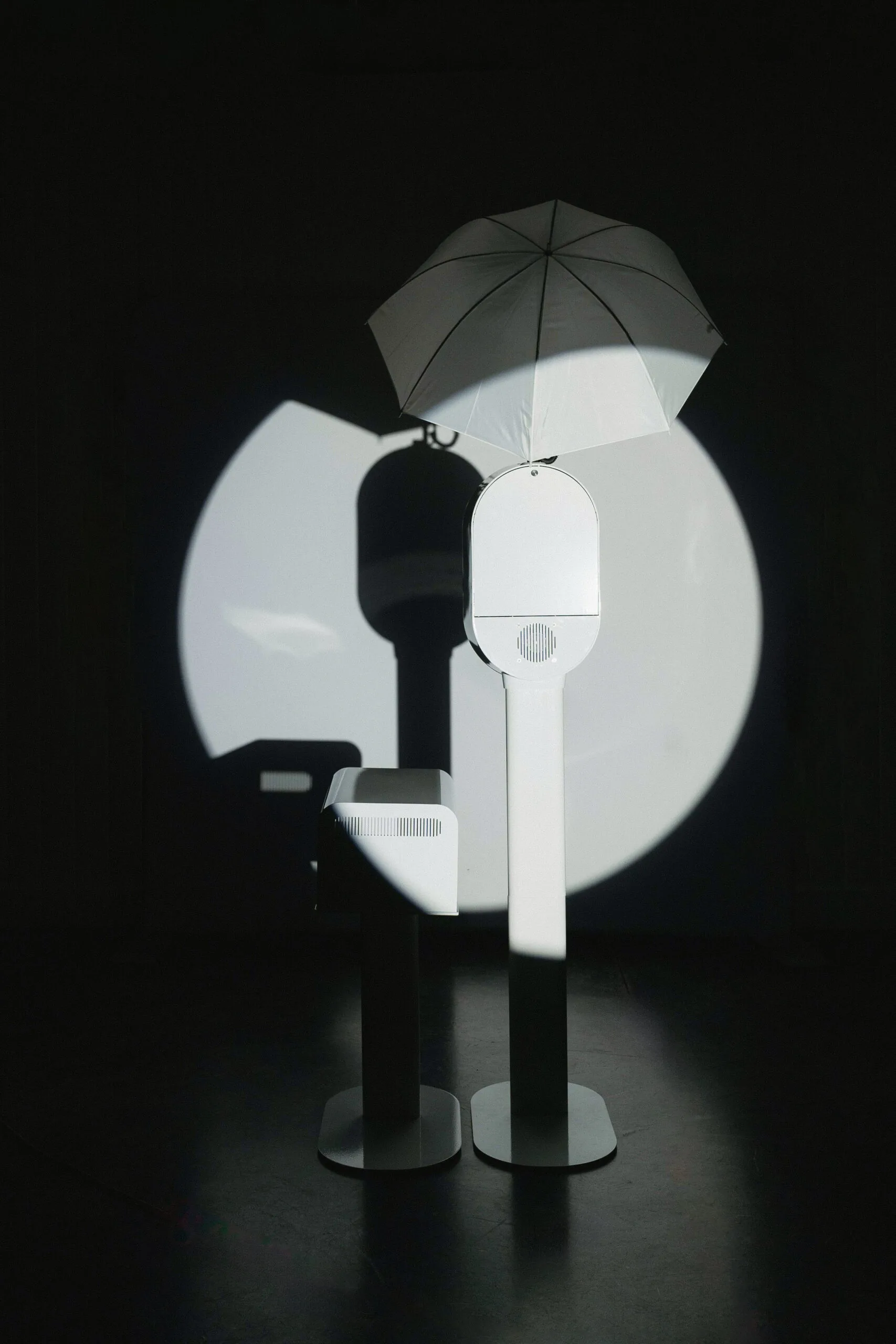 The photo booth lit against a dark backdrop